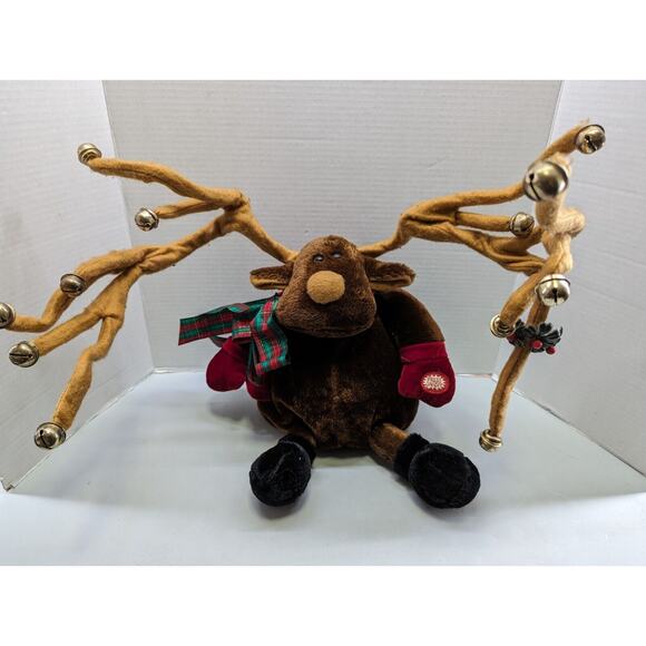 Vintage Dan Dee 10" Musical Plush Reindeer Large Antlers Bells - Picture 1 of 5